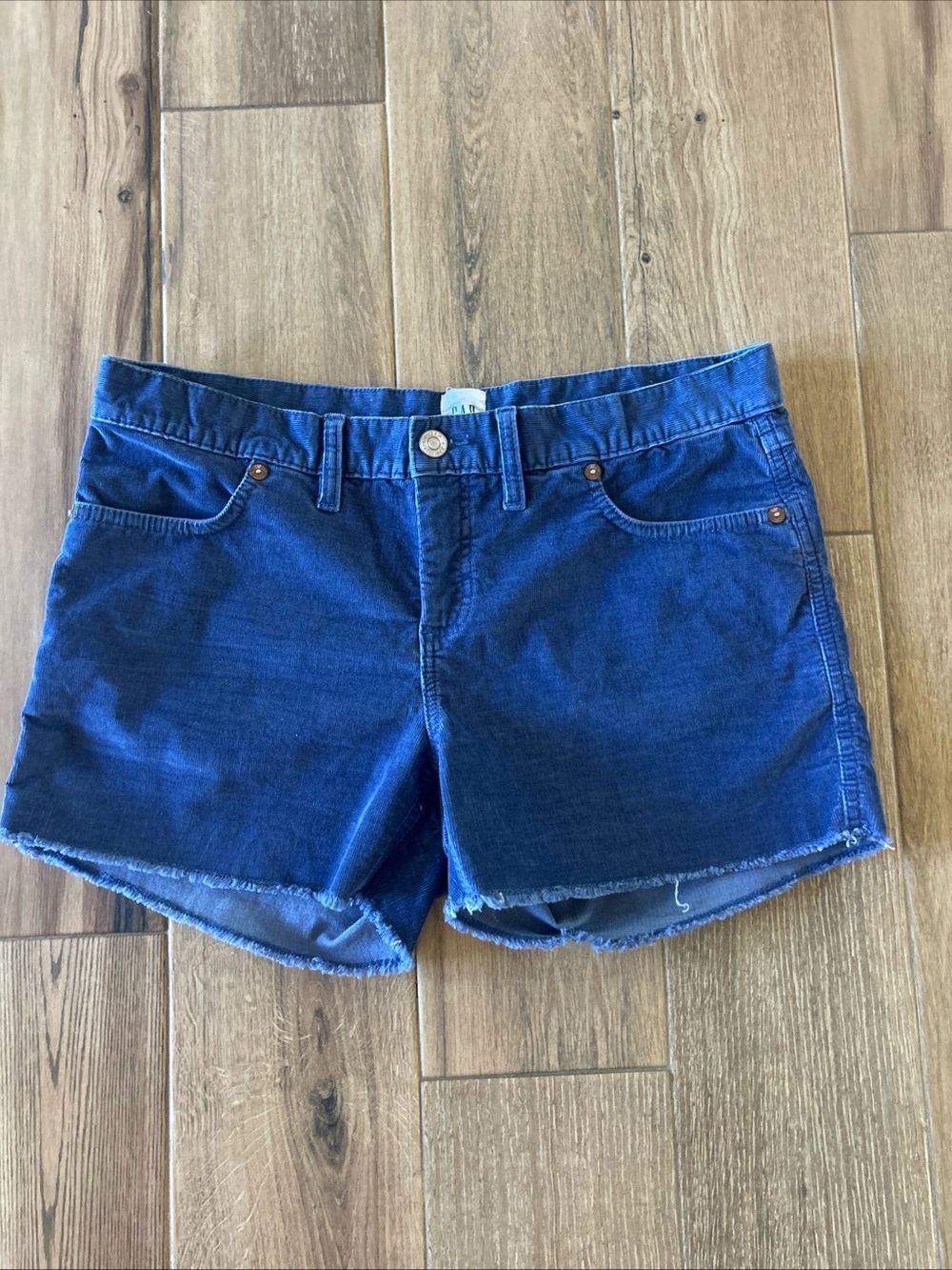 Gap Cutoff Corduroy Shorts Women’s Sz 8 Blue Stretch Raw Hem 3.5” Inseam Casual